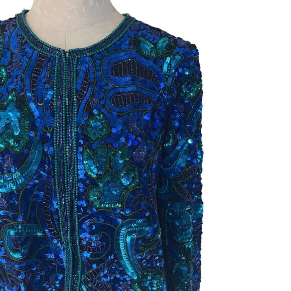 Laurence Kazar Vintage Womens Jacket Size Large Blue Sequin Long Sleeve - Picture 3 of 10